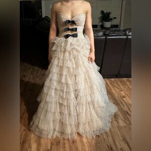 Sherri Hill Cream and Black Polka Dot Prom Dress